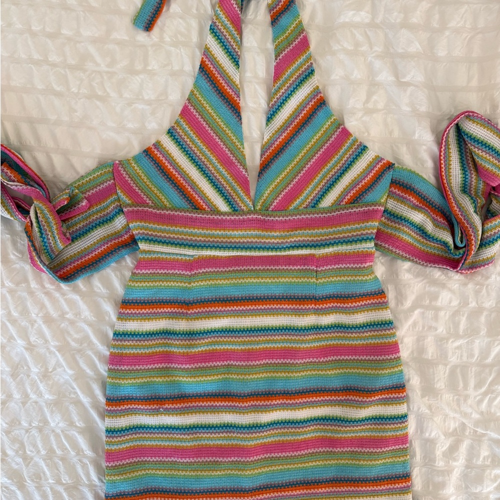 Kendall & Kylie Striped Halter Mini Dress